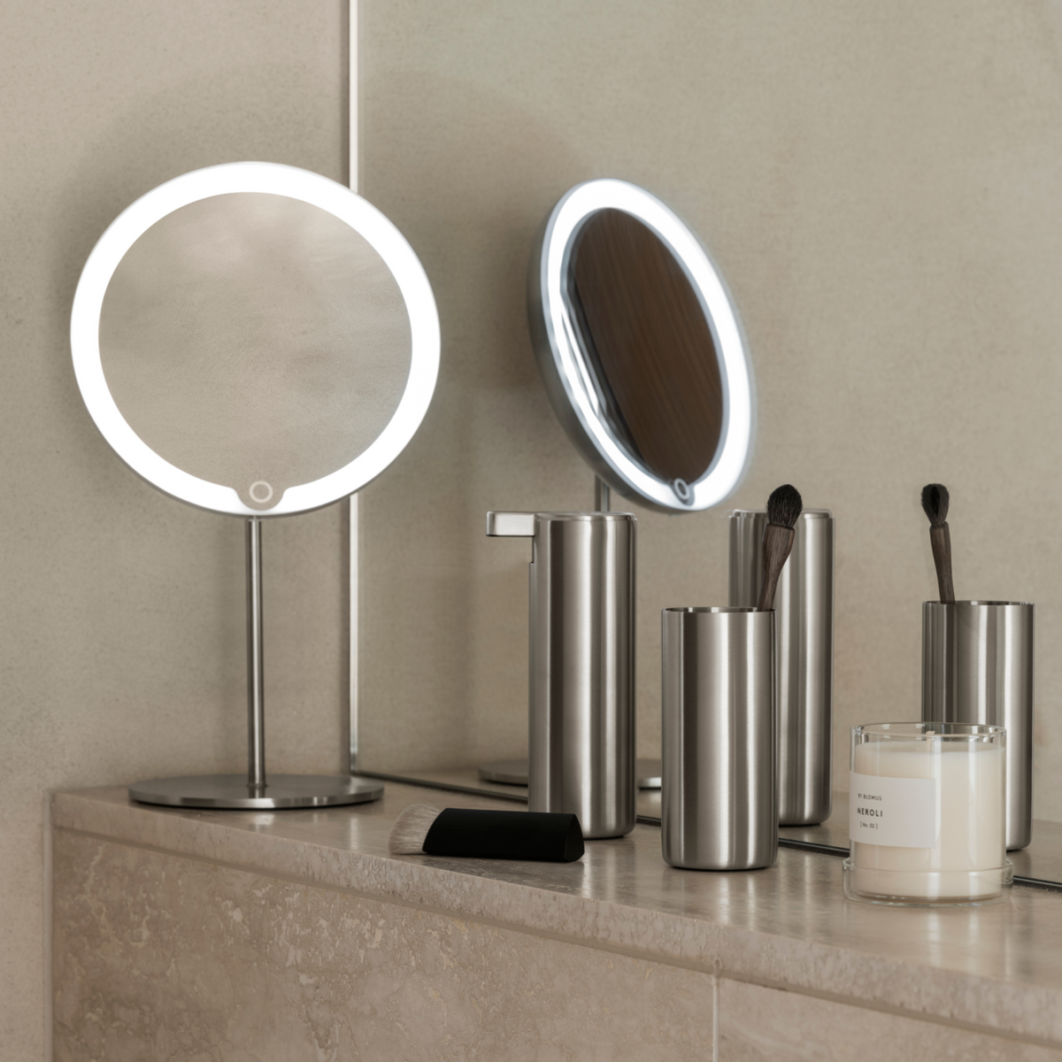 Blomus Modo LED Magnifying Vanity Makeup Mirror - Rechargeable - Stainless Steel