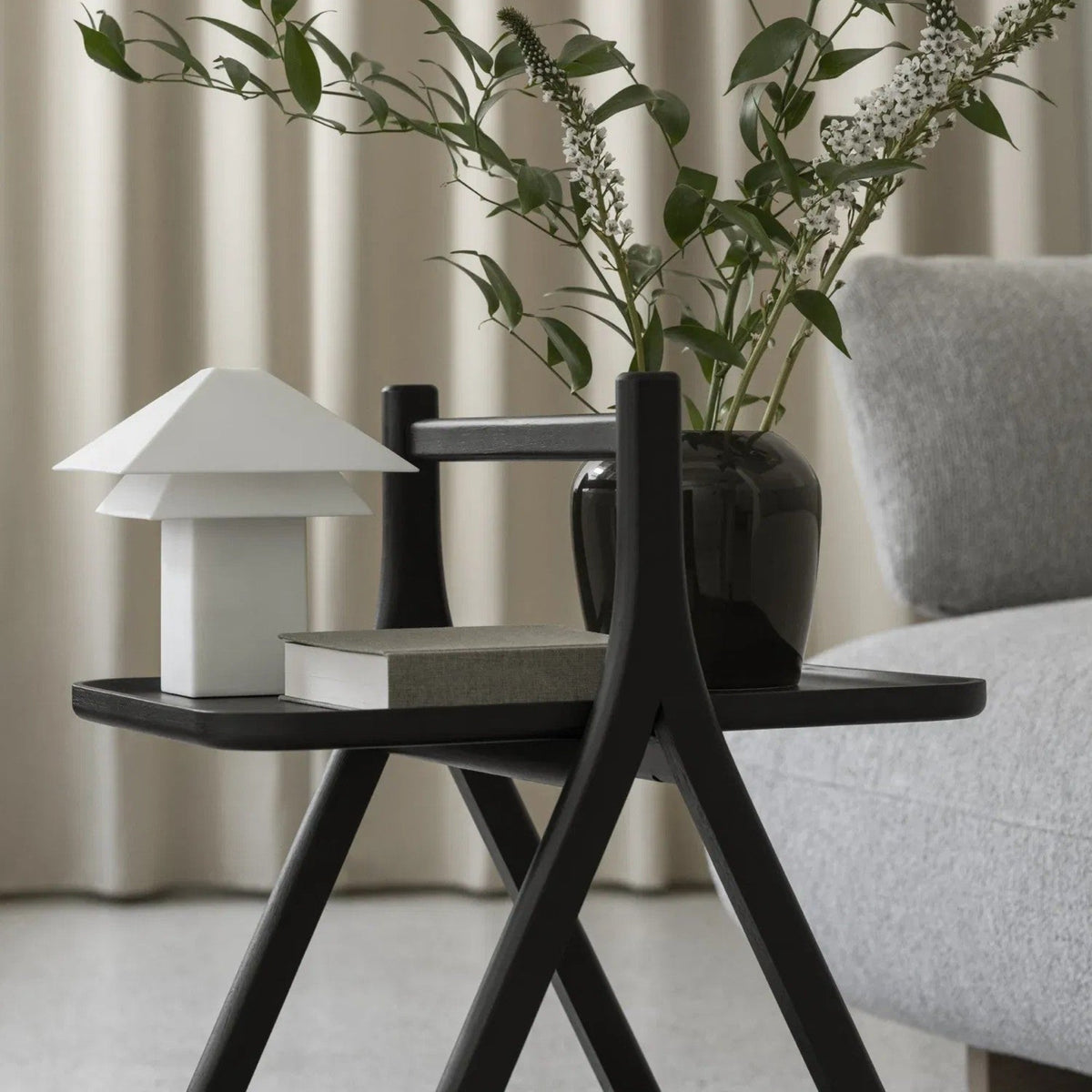 Blomus Eta Oak Side Table with Carrying Handle - 2-Tier Natural Solid Wood