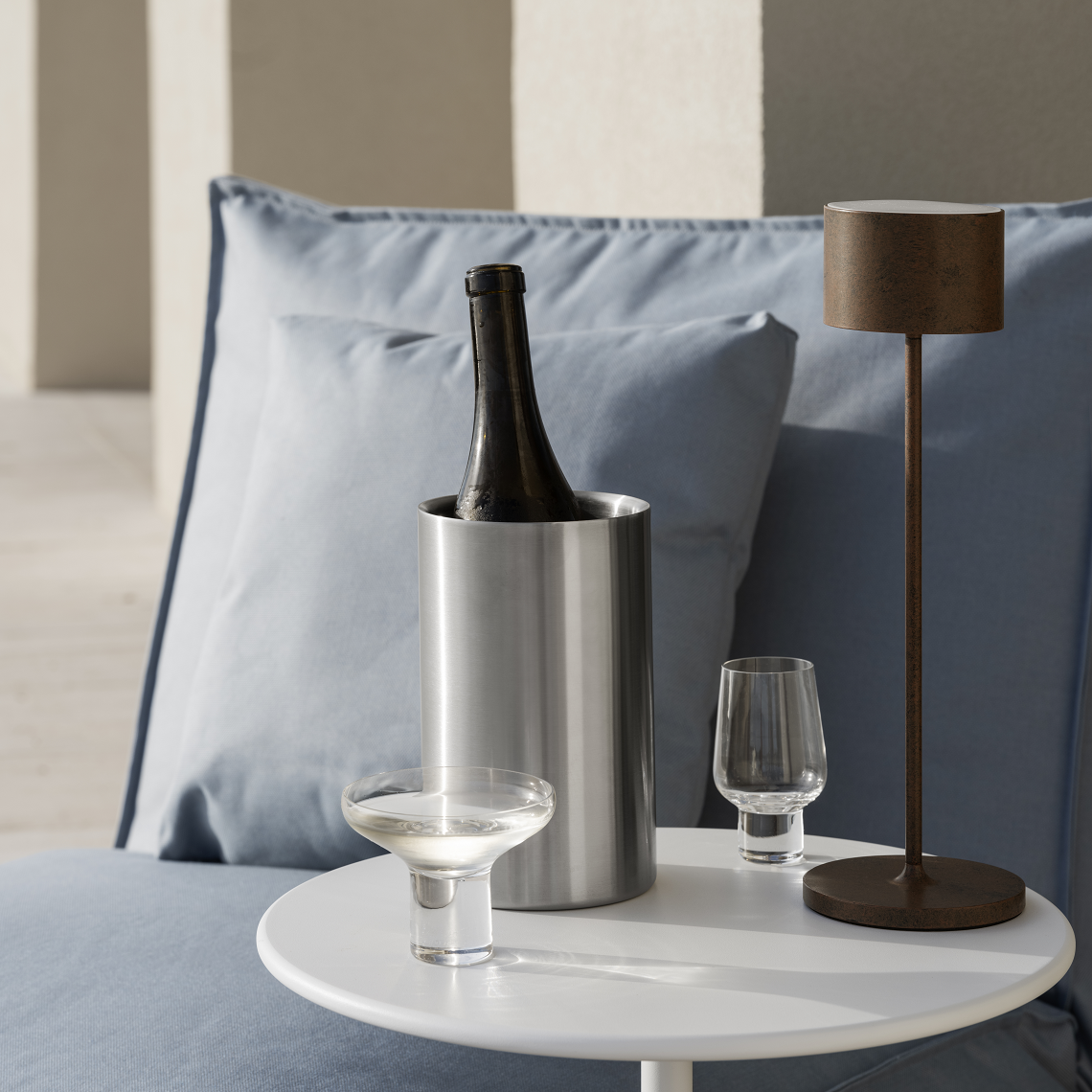 Blomus Farol Metallic Rechargable LED Indoor or Outdoor Table Lamp - Dimmable - Varying Light Colors