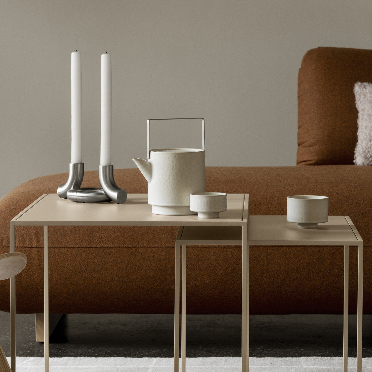 Blomus Fera Modern Steel Nesting Tables - Rectangular Geometric Industrial Style - Set of 2