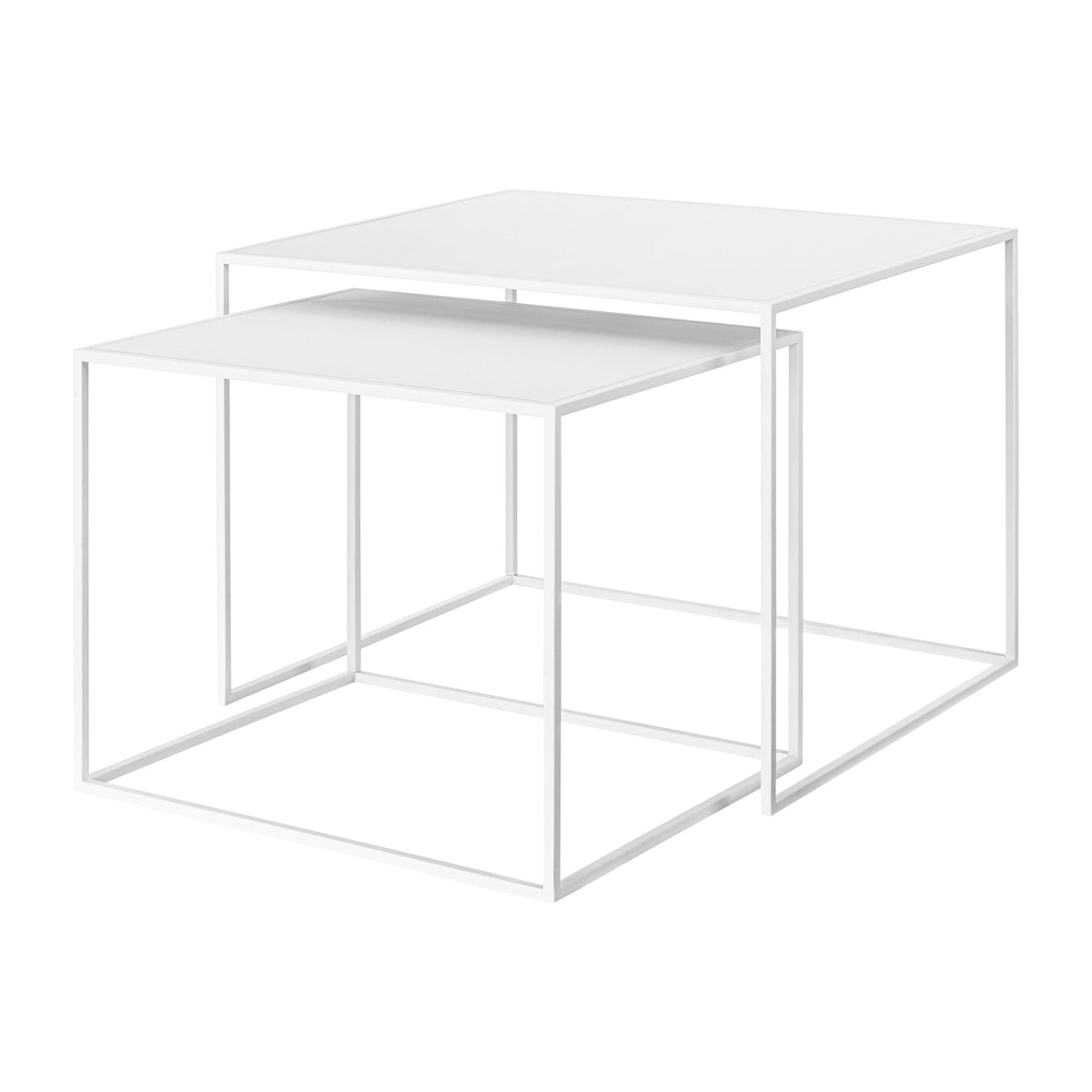 Blomus Fera Modern Steel Nesting Tables - Rectangular Geometric Industrial Style - Set of 2 - White