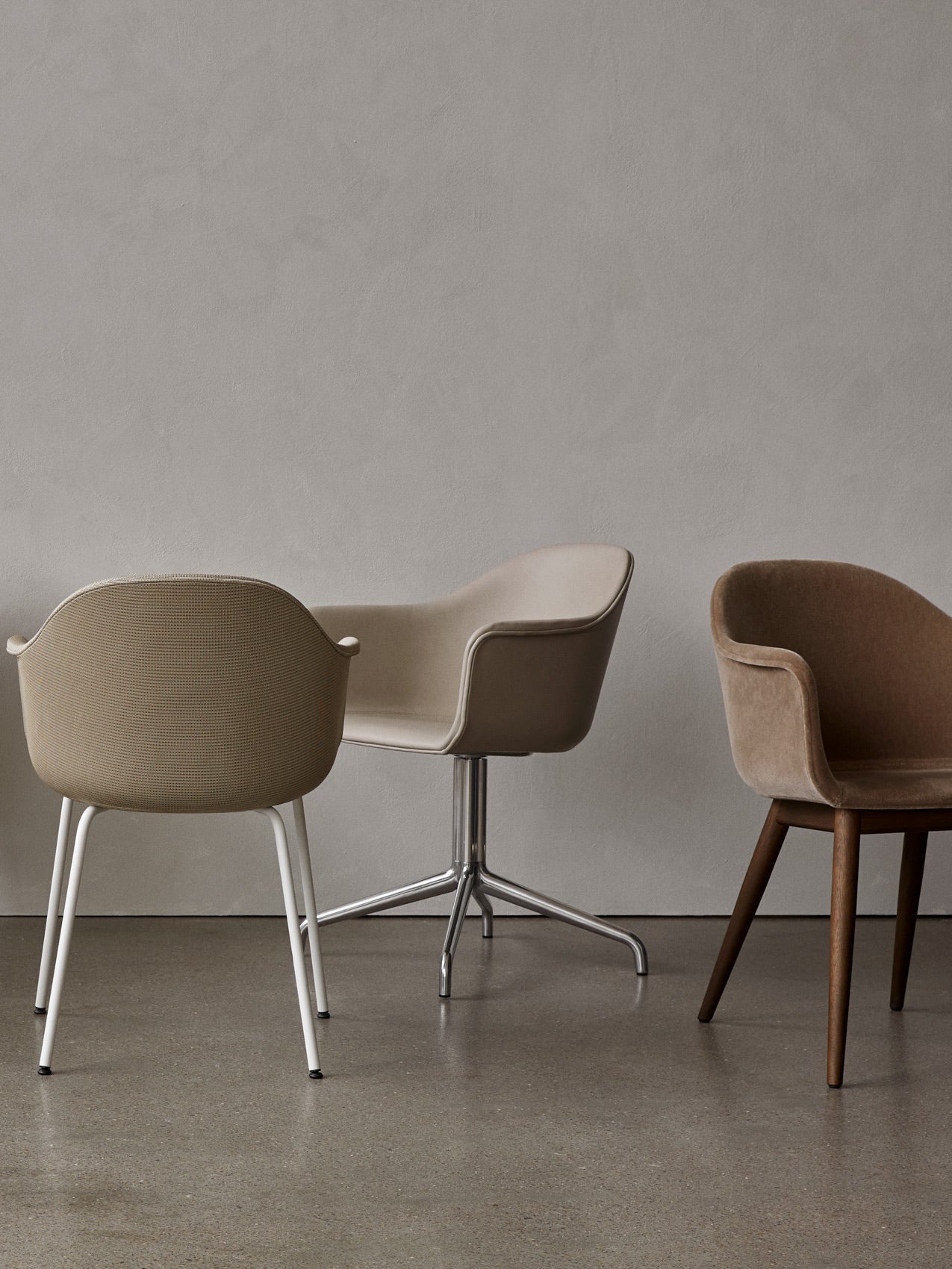 Audo Harbour Arm Chair, Dining Height, Polished Aluminum Star Base w/Swivel, Upholstered