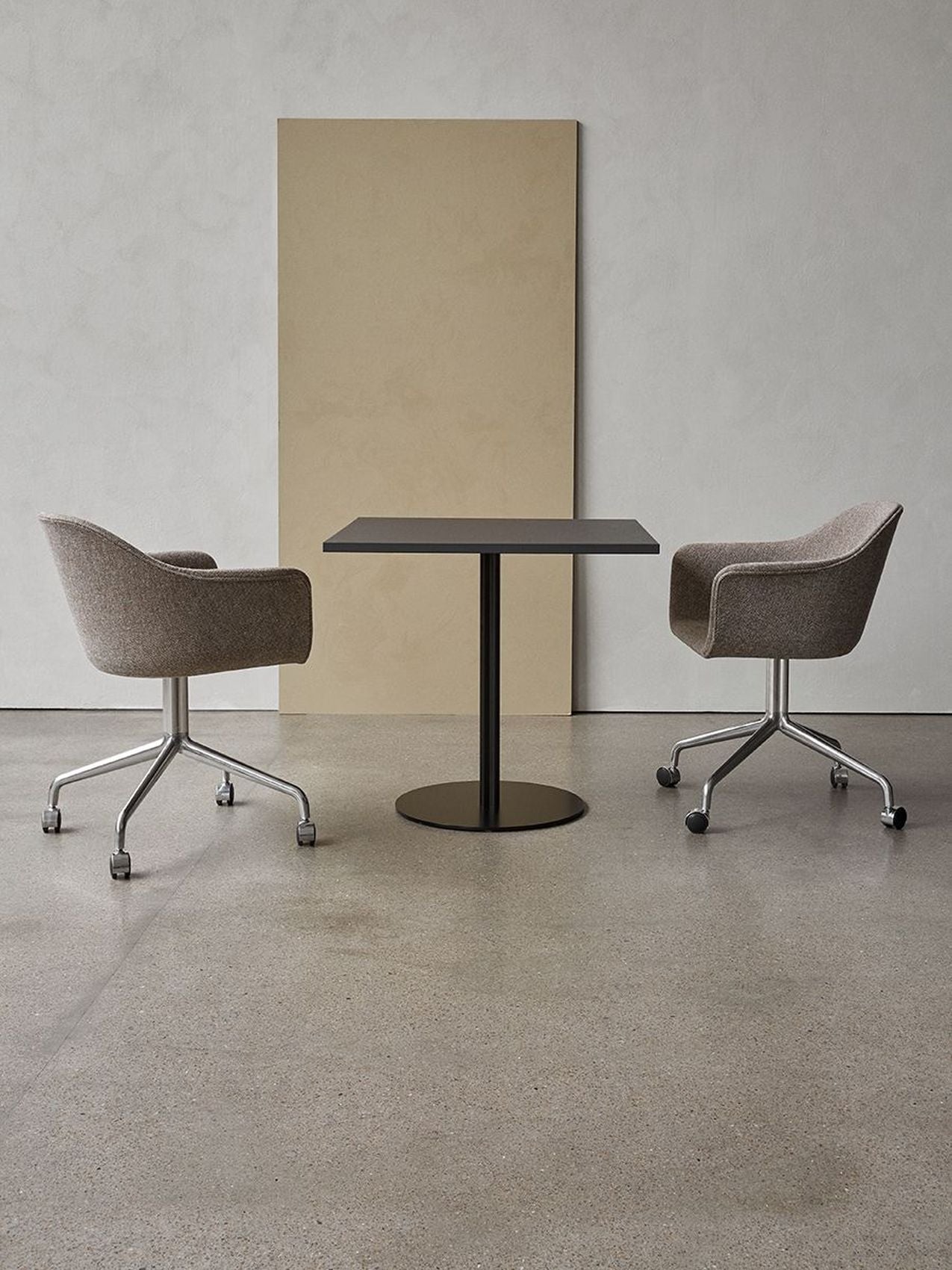 Audo Harbour Arm Chair, Dining Height, Polished Aluminum Star Base w/Casters, Upholstered