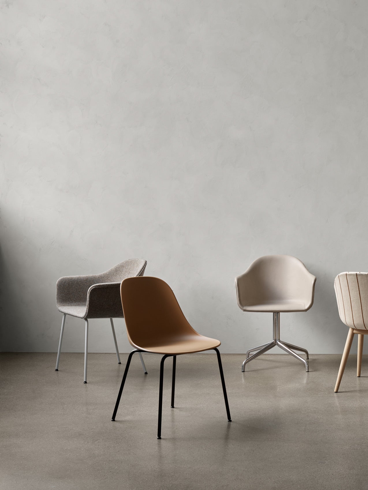Audo Harbour Arm Chair, Dining Height, Black Steel Base, Upholstered