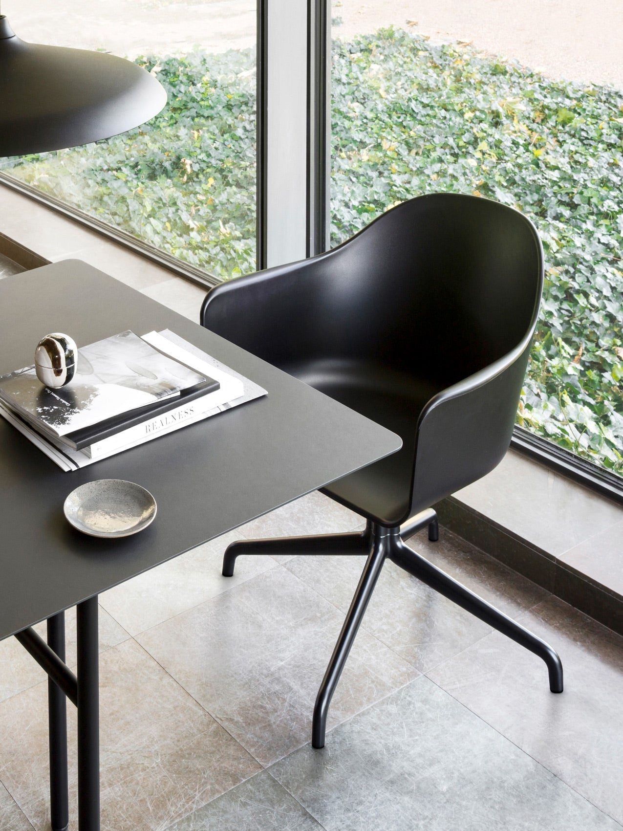 Audo Harbour Arm Chair, Dining Height, Black Star Base w/Swivel, Upholstered