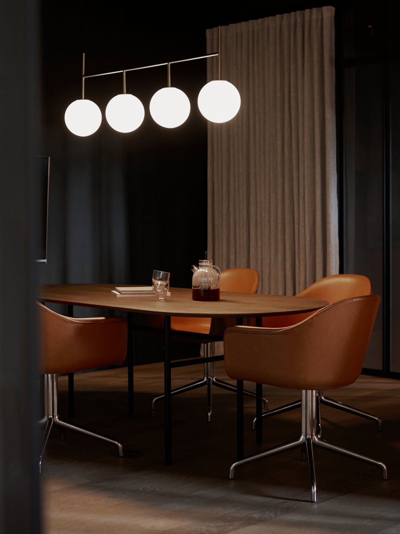 Audo Harbour Arm Chair, Dining Height, Polished Aluminum Star Base w/Swivel, Upholstered