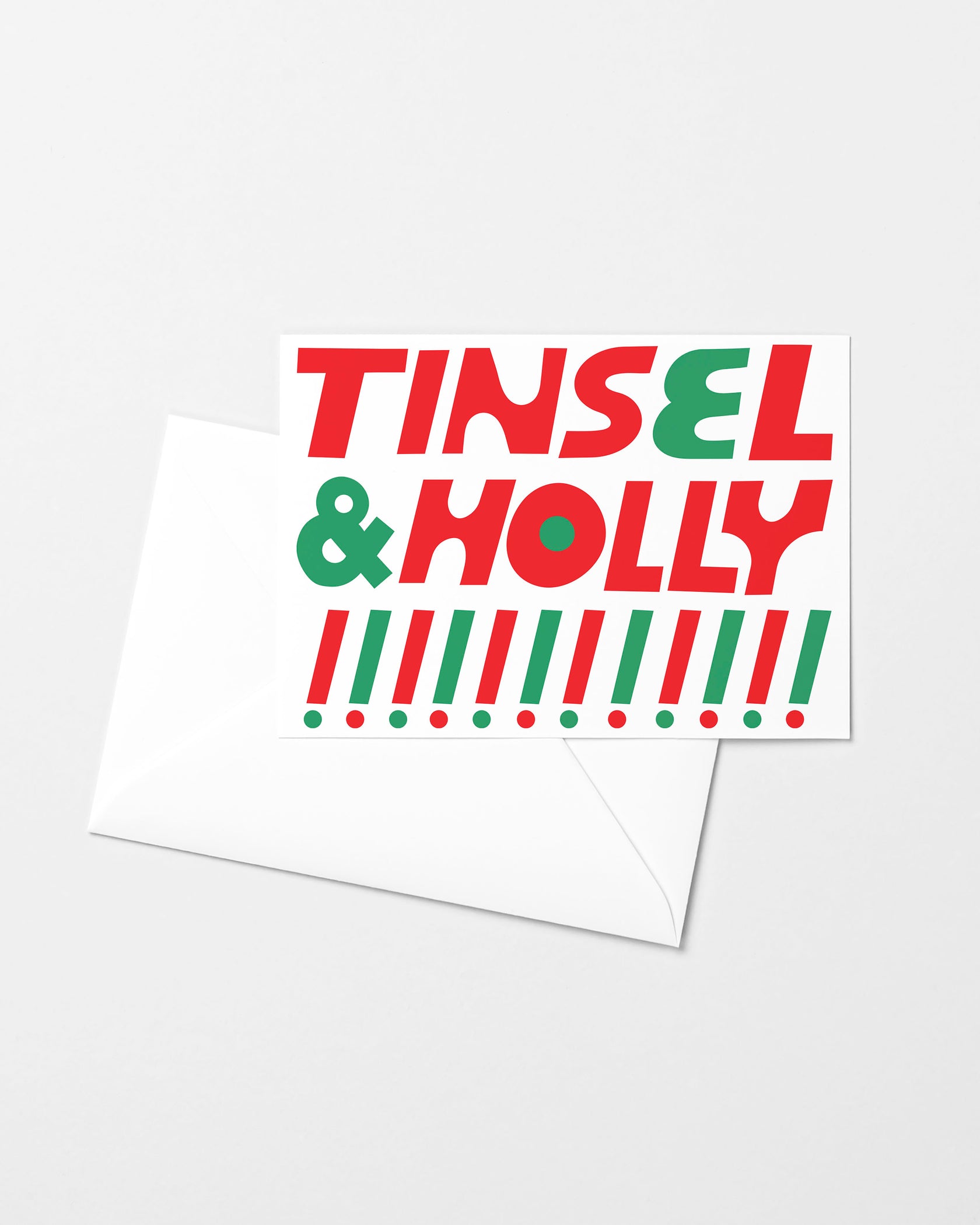 Mezzaluna Studio Risograph Holiday Greeting Card - Tinsel & Holly - Exclamation