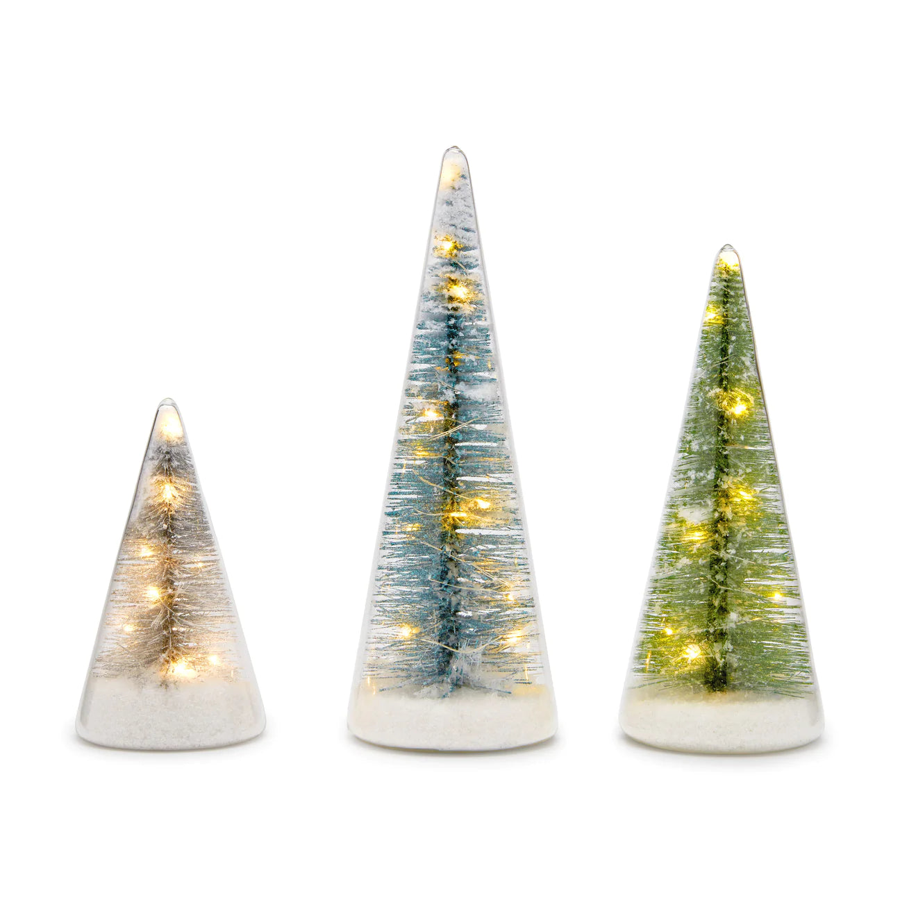 MoMA Winter Spruce LED Glass Lighted Trees - Set of 3