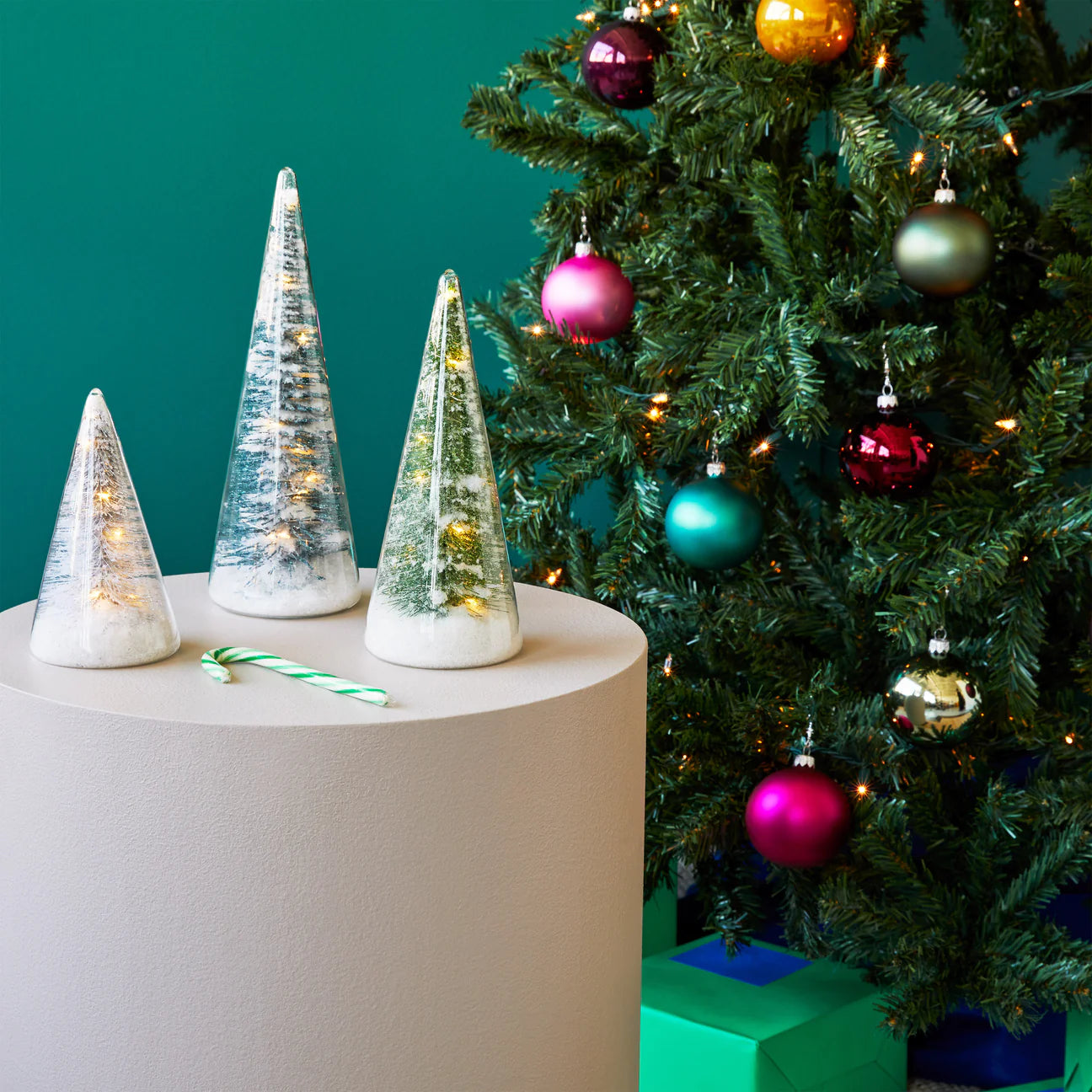MoMA Winter Spruce LED Glass Lighted Trees - Set of 3