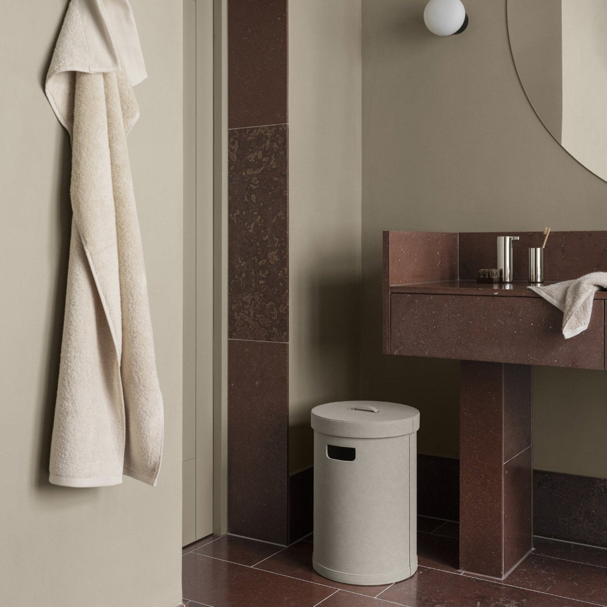 Blomus Sahla Faux Suede Luxury Decorative Storage Bin and Laundry Bin With Lid & Carrying Handles