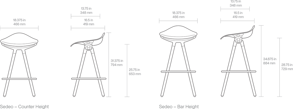 Sedeo Stool - Bar Height - Dimensions Image