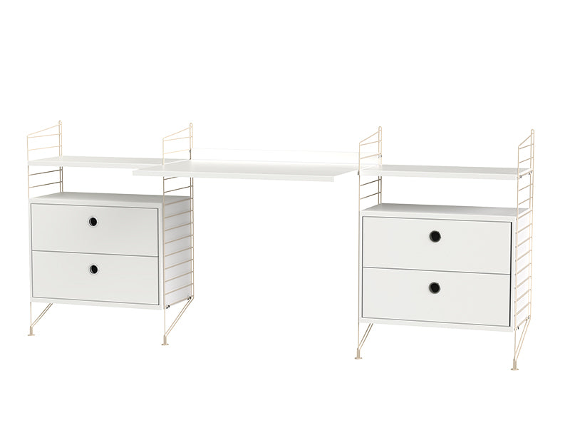 String Furniture Workspace Bundle W C in White shelves and beige panels