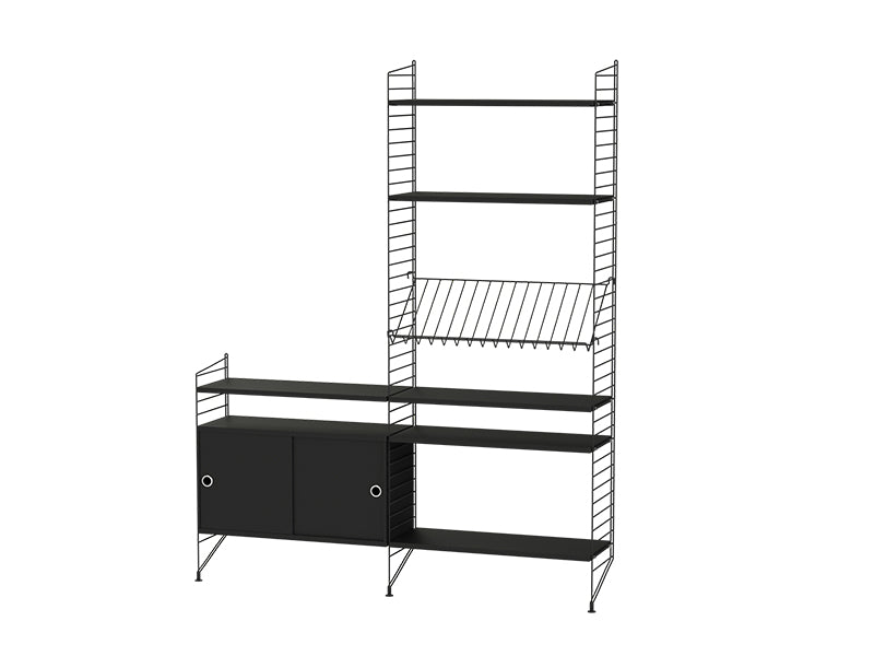 String Furniture Living Room Bundle L K in Black stained ash shelves and black panels