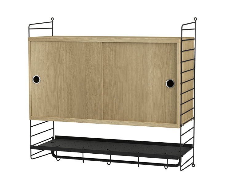 String Furniture Bedroom Bundle S F in Oak shelves and black panels