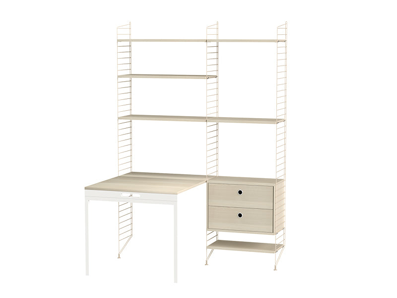 String Furniture Workspace Bundle W E in Ash shelves and beige panels