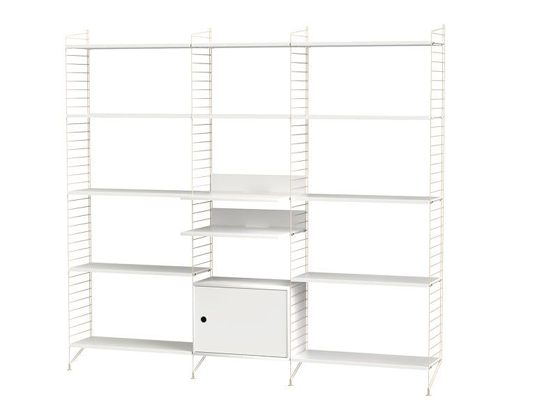 String Furniture Living Room Bundle L Q in White shelves and beige panels
