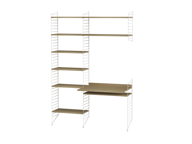 String Furniture Workspace Bundle W G in Oak shelves and white panels