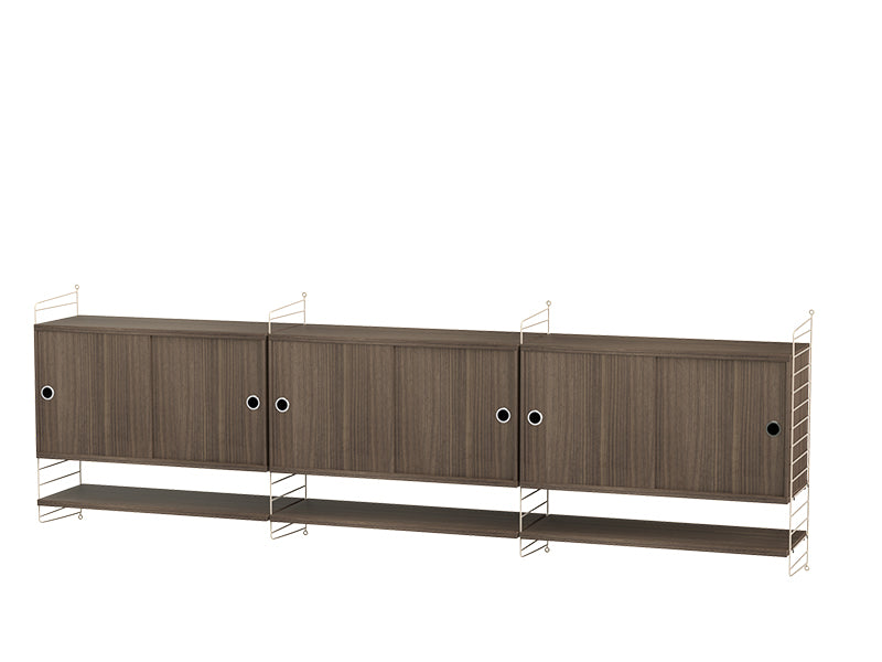 String Furniture Living Room Bundle L E in Walnut shelves and beige panels