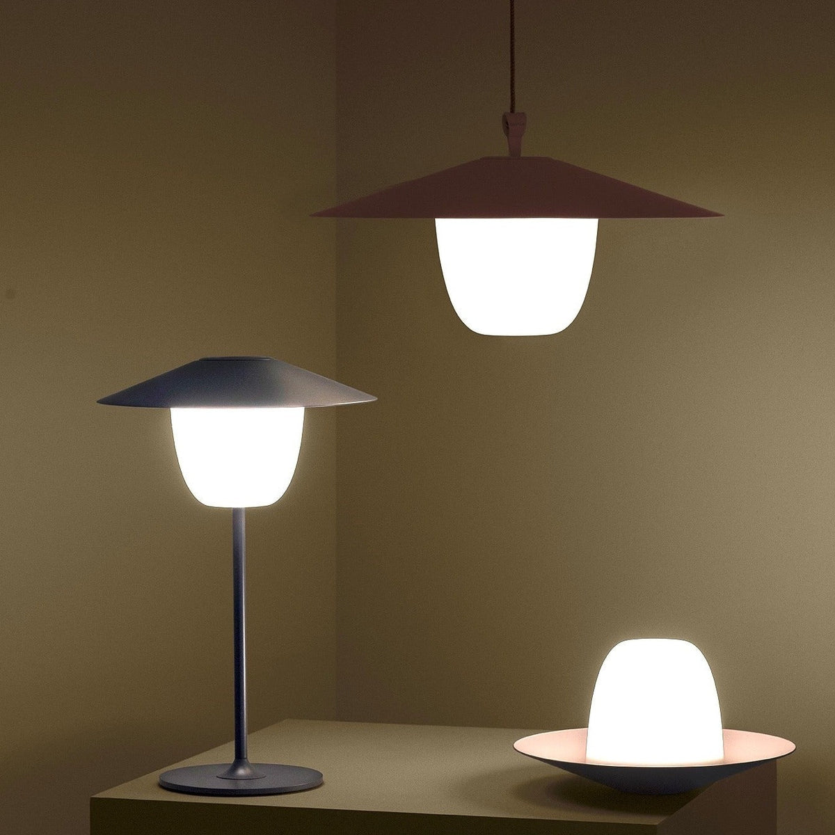 Blomus Ani Rechargable LED Portable Indoor or Outdoor Lamp 3-in-1 Works as Tabletop Lamp, Lantern or Hanging Light