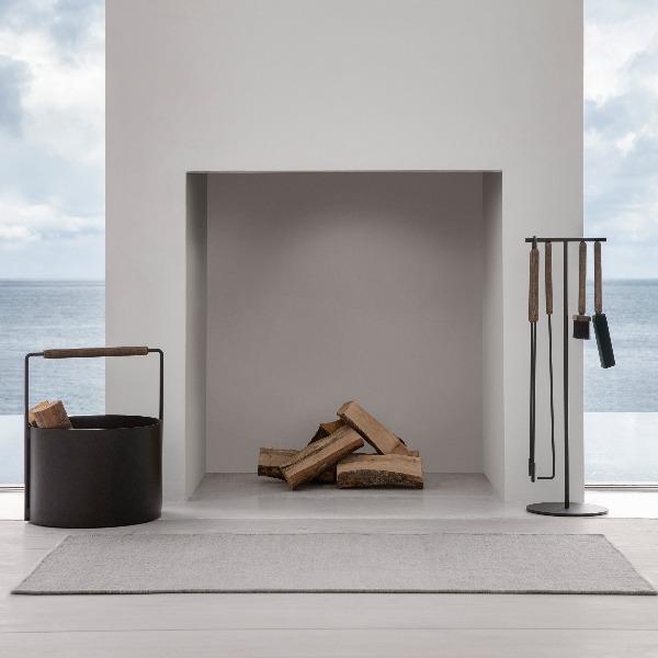 Blomus Ashi Log Carrier with Oak Wood Handle - Modern Log Basket