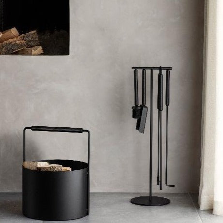 Blomus Ashi Log Carrier with Oak Wood Handle - Modern Log Basket