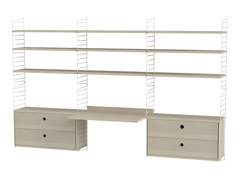 String Furniture Workspace Bundle W F in Ash shelves and white panels