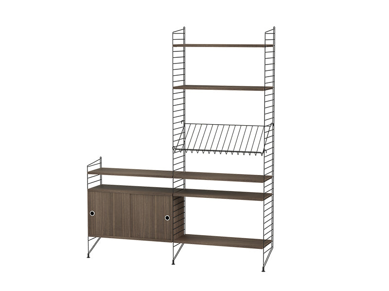String Furniture Living Room Bundle L K in Walnut shelves and black panels