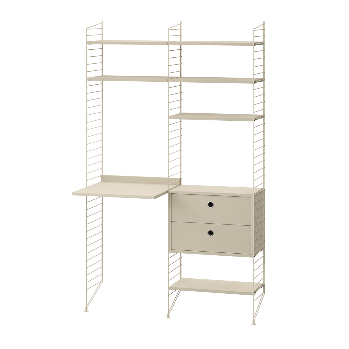String Furniture Workspace Bundle W K in Beige shelves and Beige panels