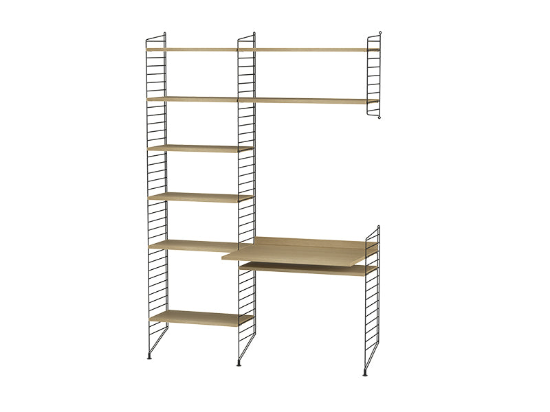 String Furniture Workspace Bundle W G in Oak shelves and black panels