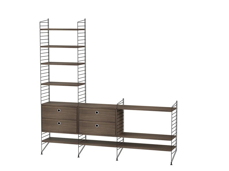 String Furniture Living Room Bundle L J in Walnut shelves and black panels