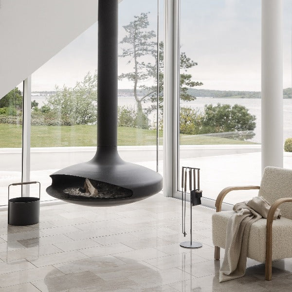 Blomus Ashi Fireplace Tool Set and Stand with Magnetic Attachment - 3-Piece with Wood Accents