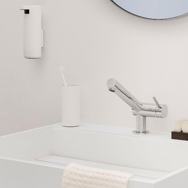 Blomus Modo Ti-Coated Stainless Steel Wall Mounted Bathroom Soap Dispenser Manual Soap Pump - Industrial Modern Décor