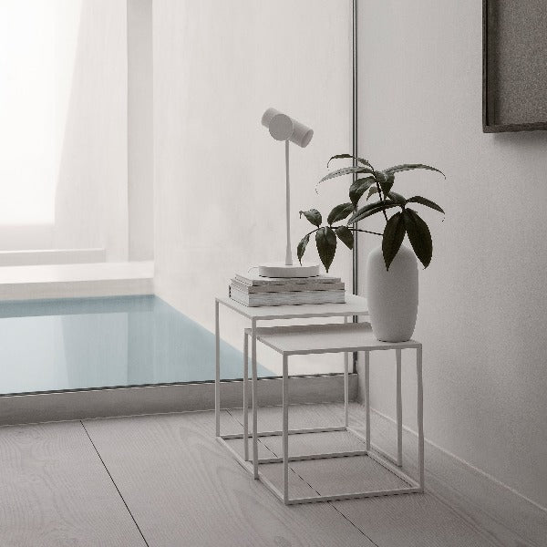 Blomus Fera Modern Steel Nesting Tables - Square Geometric Industrial Style - Set of 2