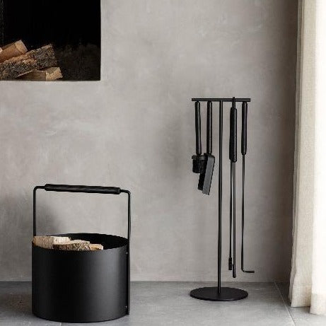 Blomus Ashi Fireplace Tool Set and Stand with Magnetic Attachment - 3-Piece with Wood Accents