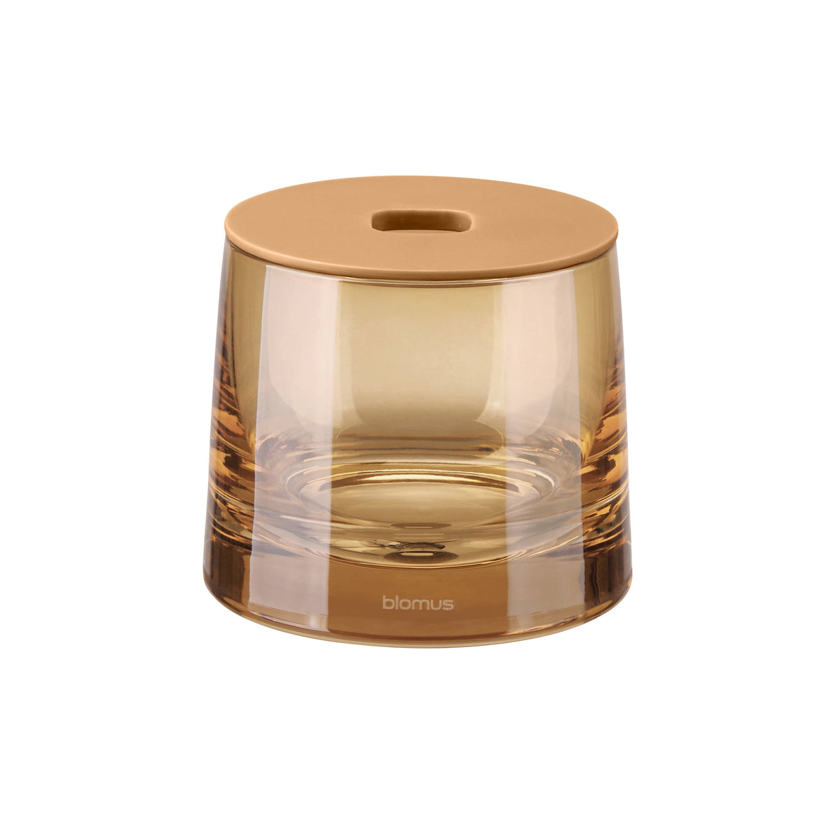 Blomus Ava Glass Canister for Bathroom Vanity Countertop - Organizer for Cotton Swabs, Makeup & Accessories - Spa Inspired - Tan