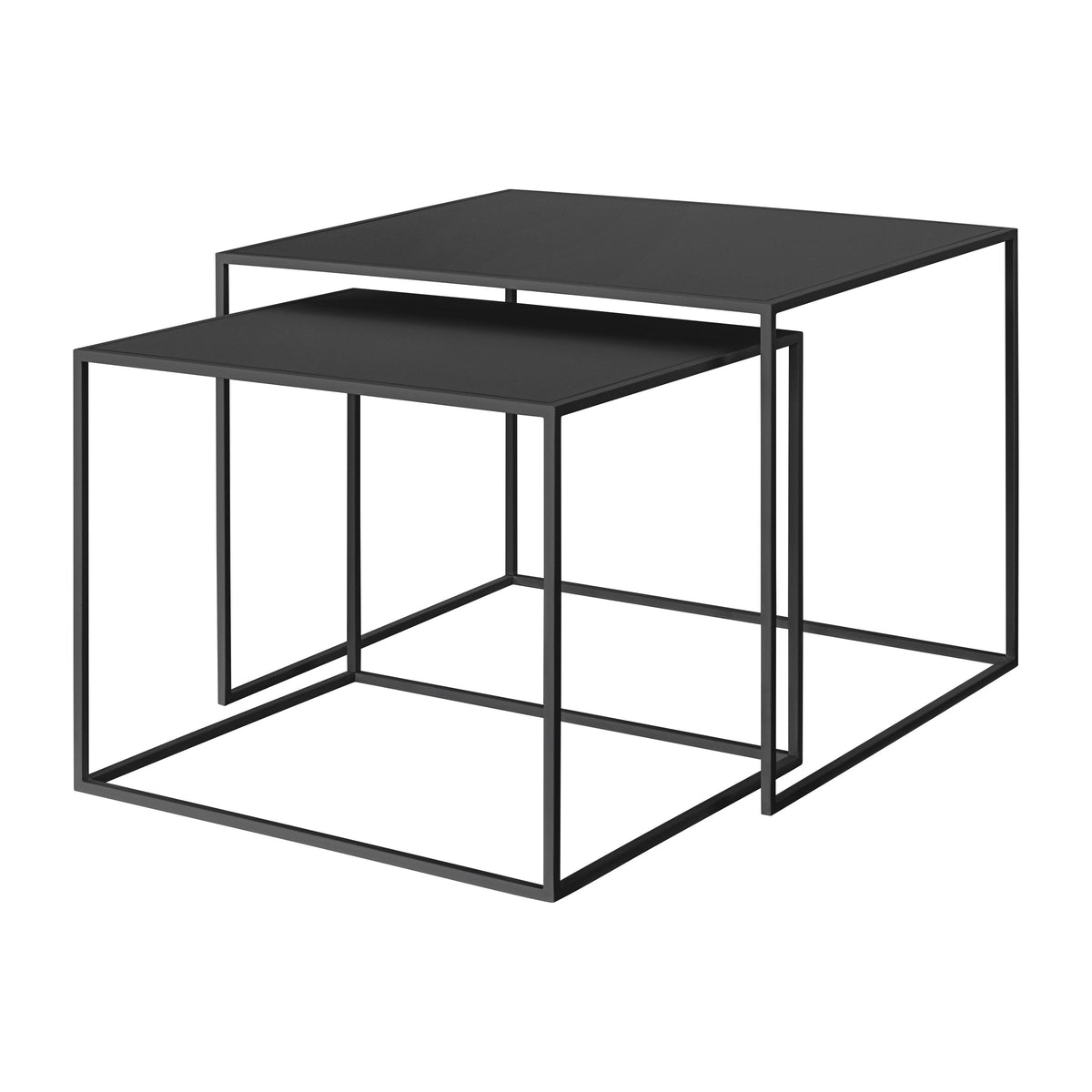 Blomus Fera Modern Steel Nesting Tables - Rectangular Geometric Industrial Style - Set of 2 - Black
