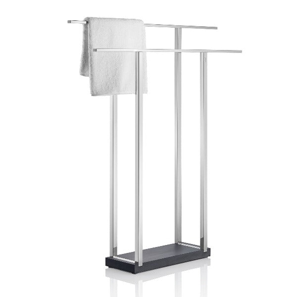 Blomus Menoto Modern Freestanding Towel Rack with Heavy Polystone Base - Extra Wide - Polished Stainless