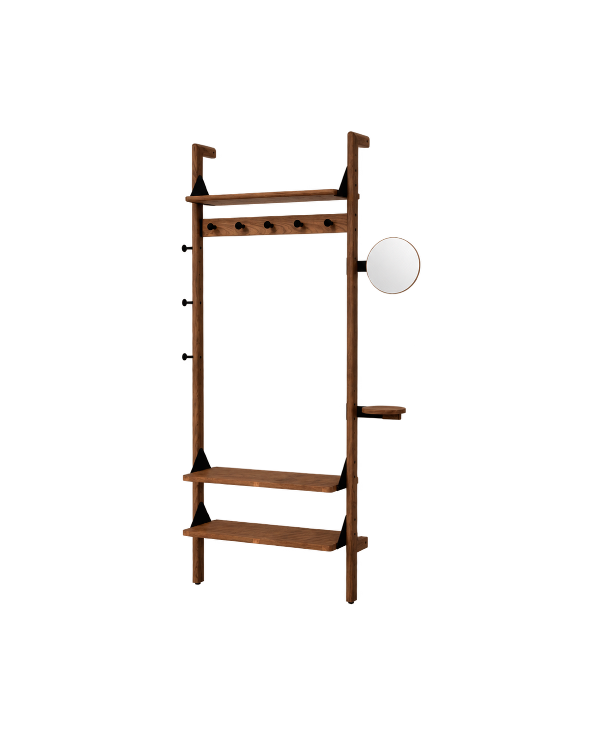 Gus Modern  Branch-1 Entryway Unit - Walnut Uprights - Black Brackets - Walnut Shelves