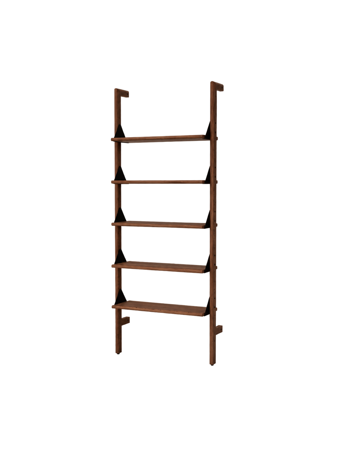 Gus Modern Branch-1 Shelving Unit - Walnut Uprights - Black Brackets - Walnut Shelves