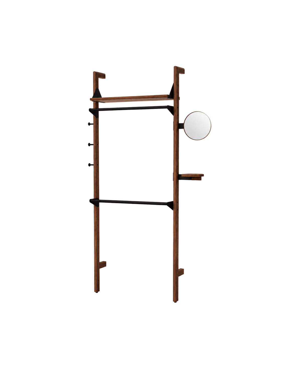 Gus Modern Branch-1 Wardrobe Unit - Walnut Uprights - Black Brackets - Walnut Shelves
