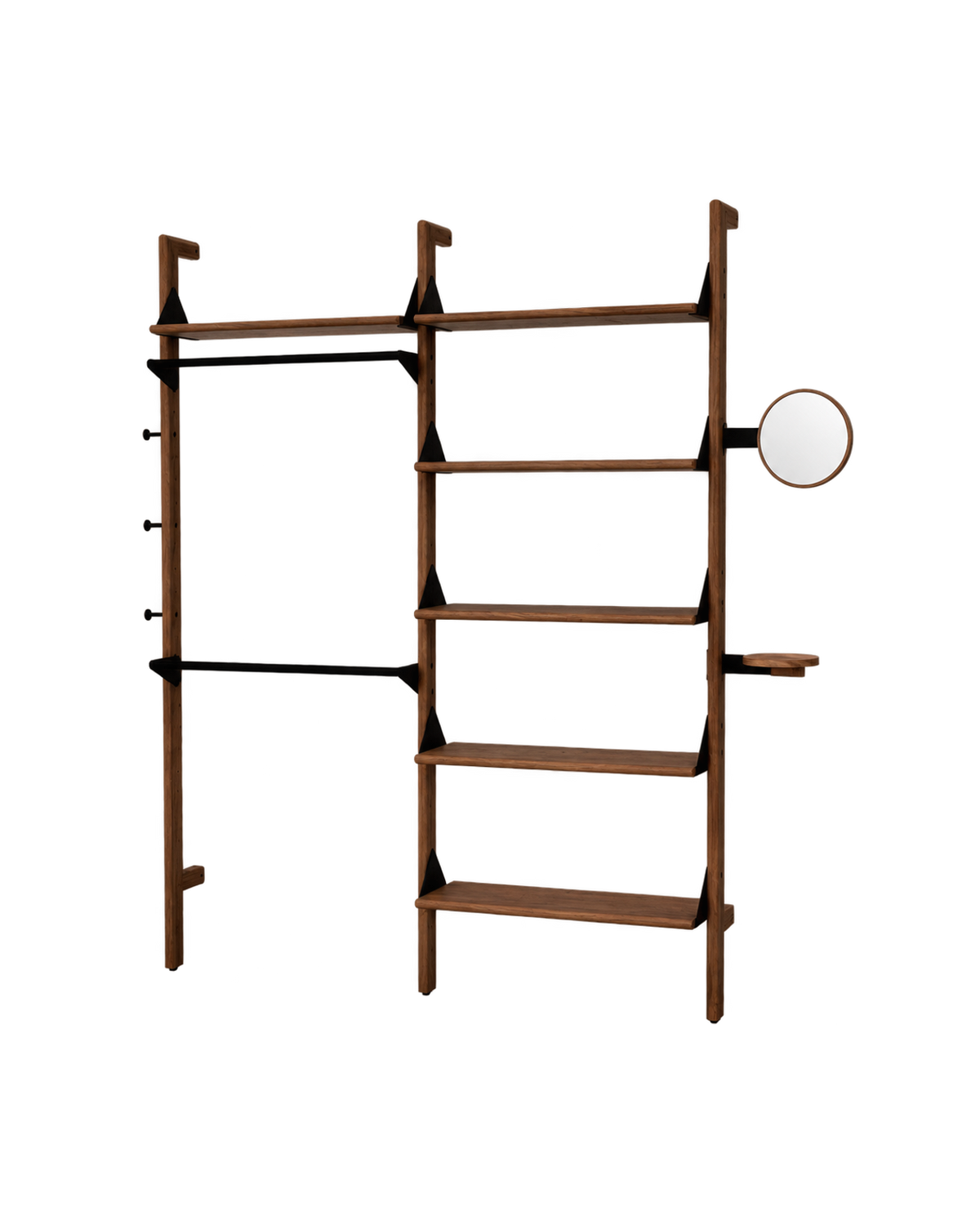 Gus Modern Branch-2 Display Unit - Walnut Uprights - Black Brackets - Walnut Shelves