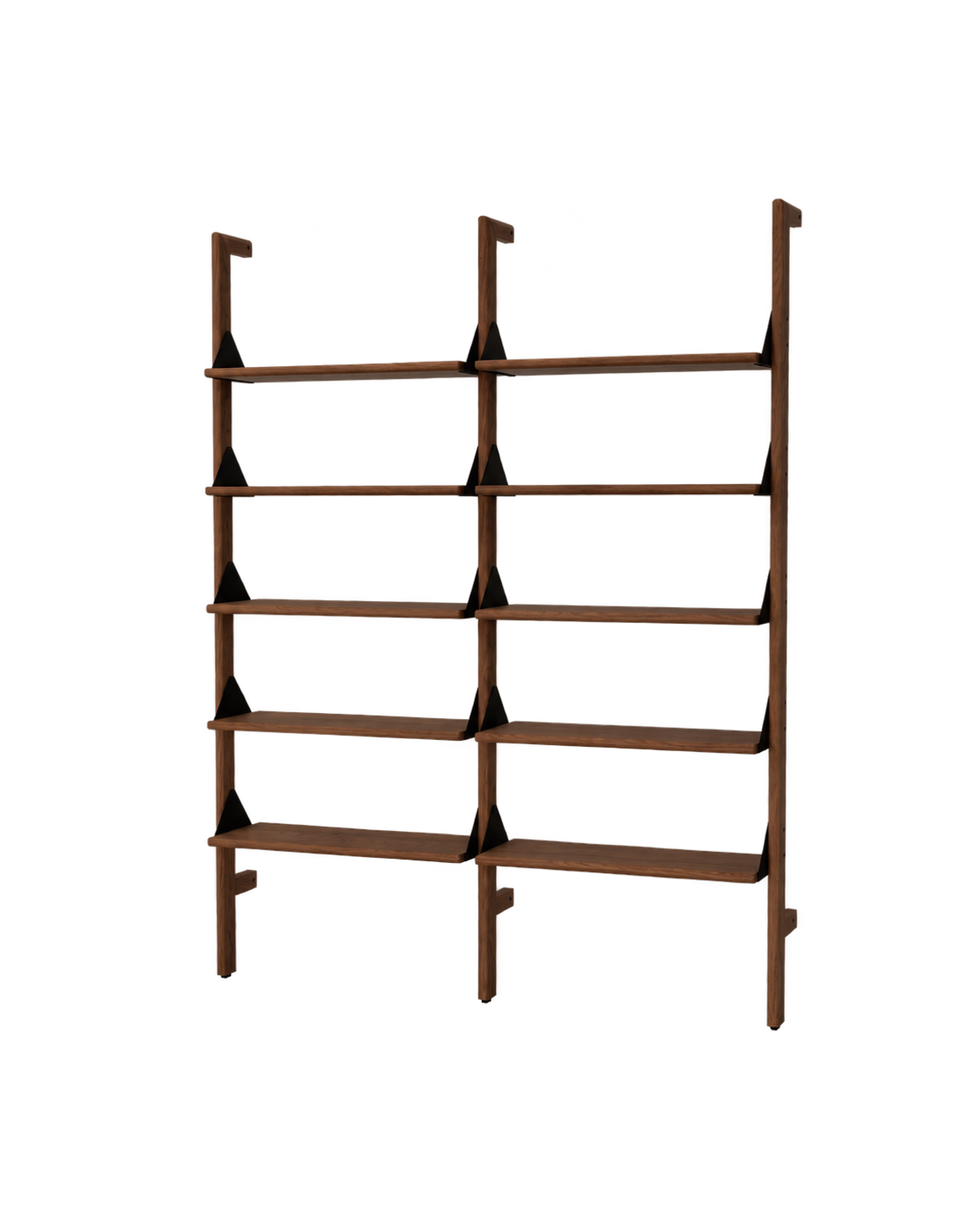 Gus Modern Branch-2 Shelving Unit - Walnut Uprights - Black Brackets - Walnut Shelves