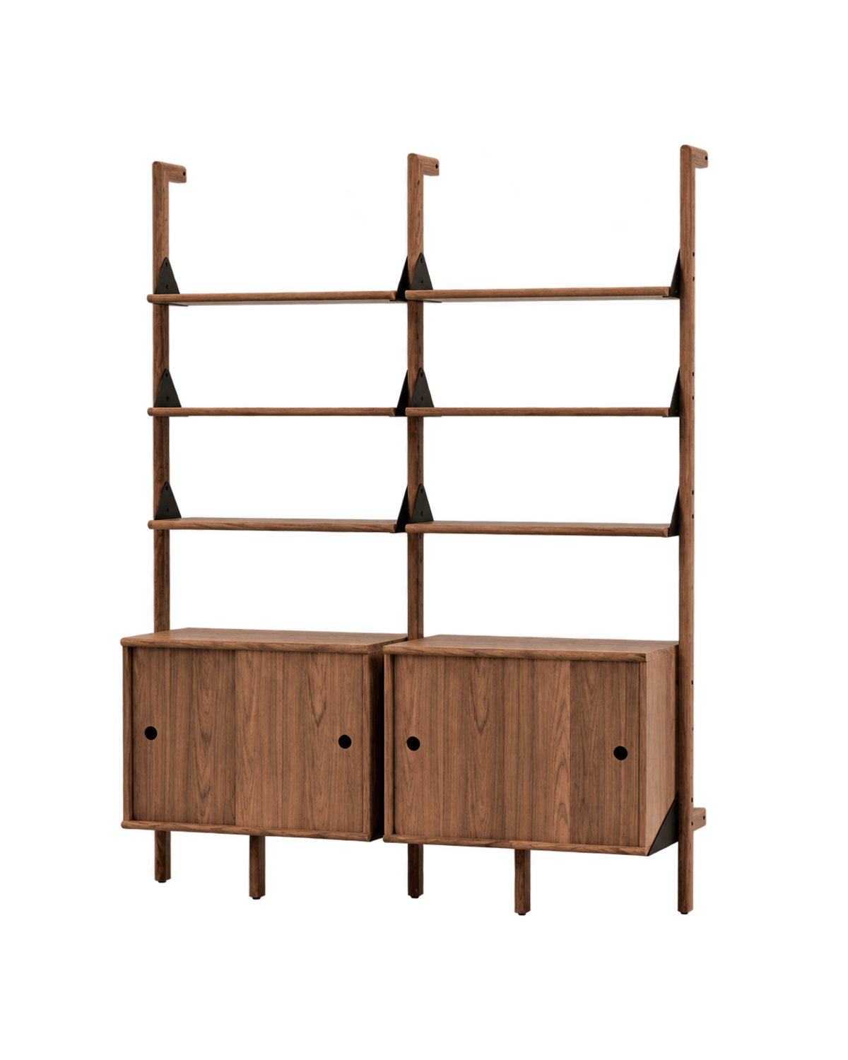 Gus Modern Branch-2 Storage Unit - Walnut Uprights / Black Brackets / Walnut Shelves