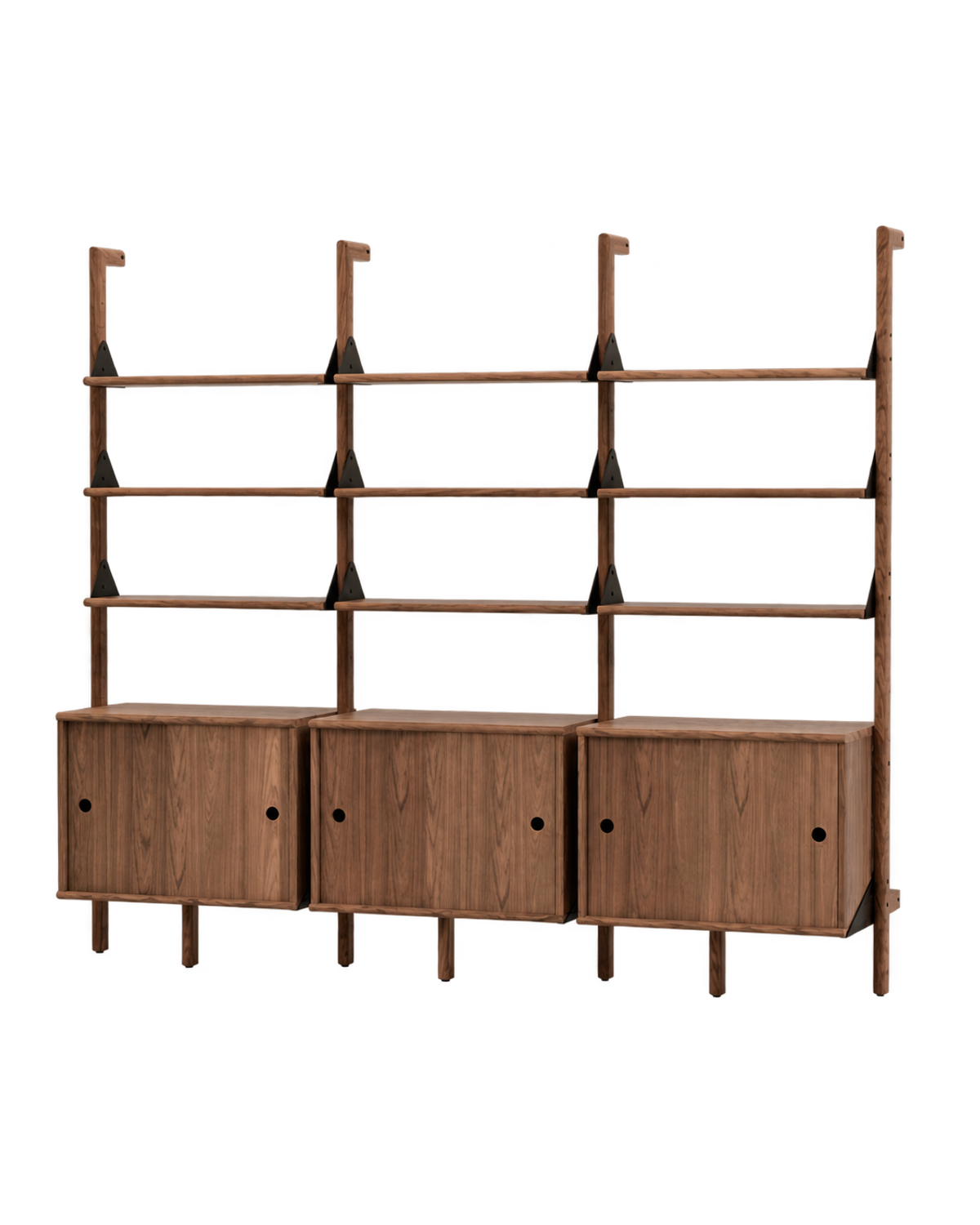 Gus Modern Branch-3 Storage Unit - Walnut Uprights / Black Brackets / Walnut Shelves