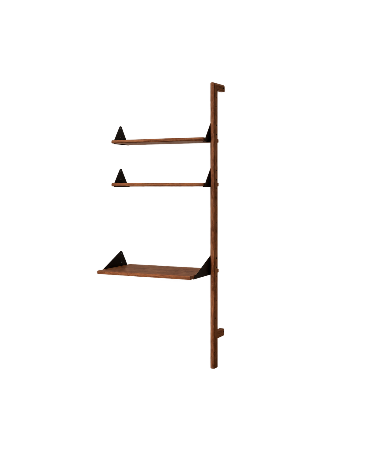 Gus Modern Branch Desk Unit Add-On - Walnut Uprights - Black Brackets - Walnut Shelves
