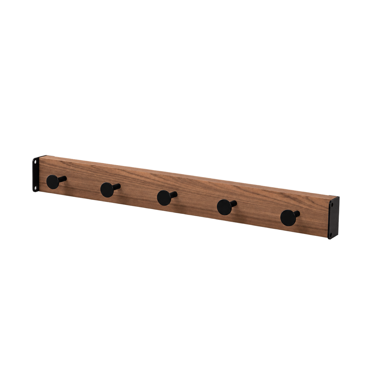 Gus Modern Branch Hook Rail - Black Bracket - Natural Walnut - Black Hooks