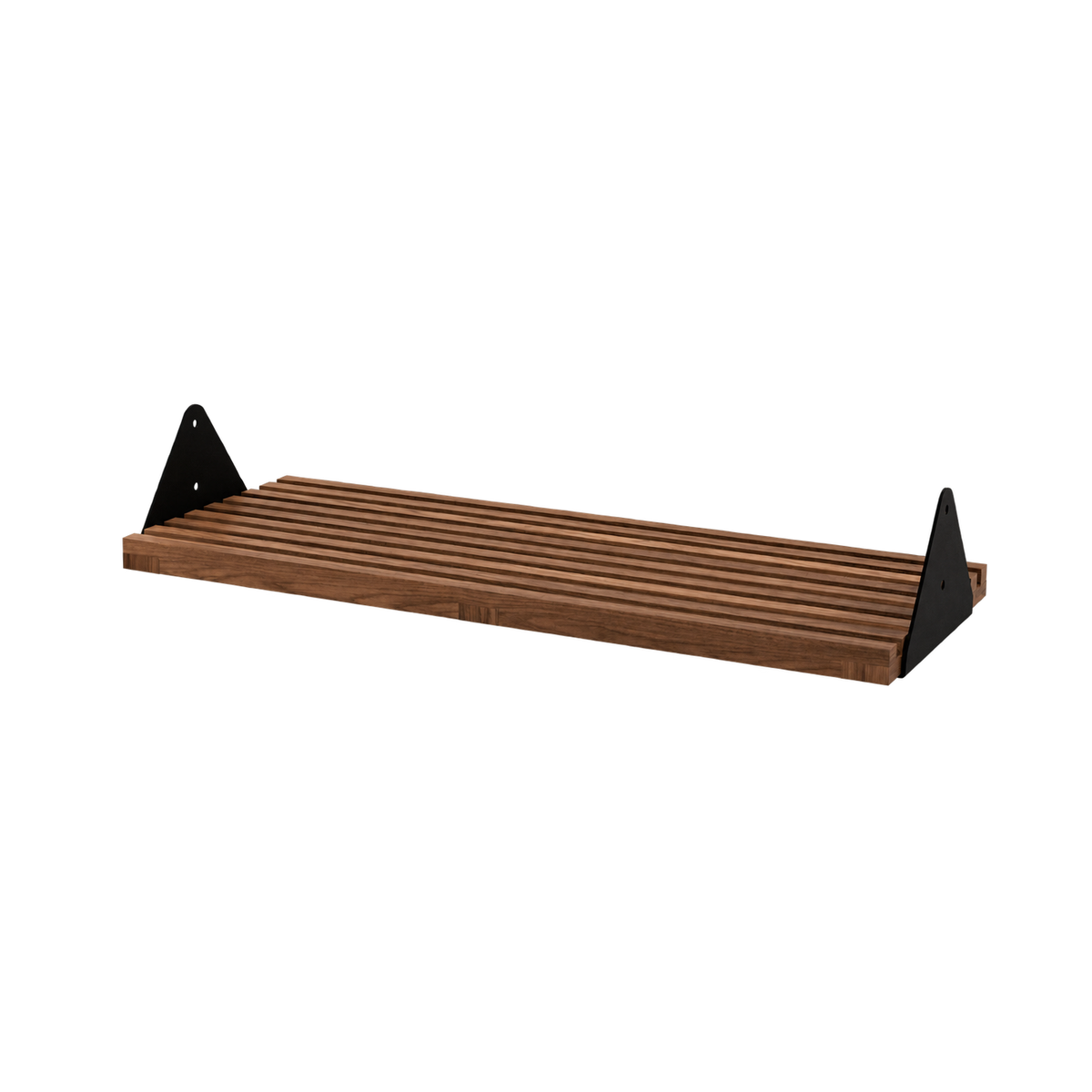 Gus Modern Branch Slatted Shelf with Brackets - Black Brackets - Walnut Shelves