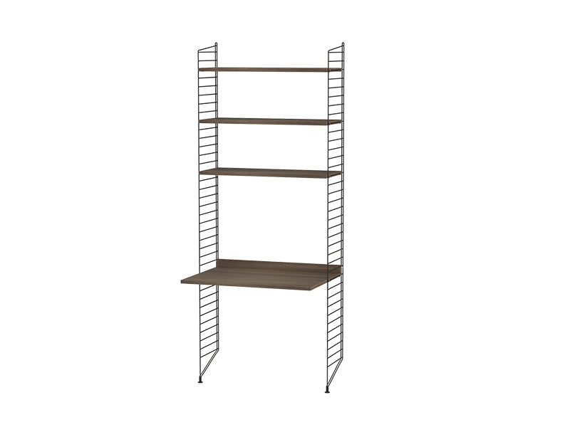 String Furniture Workspace Bundle W_A in Walnut shelves and black panels