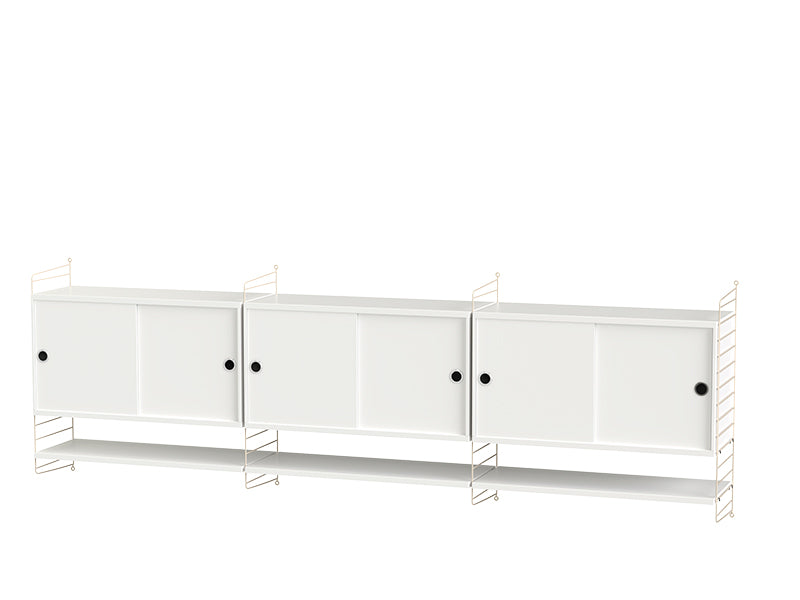 String Furniture Living Room Bundle L E in White shelves and beige panels