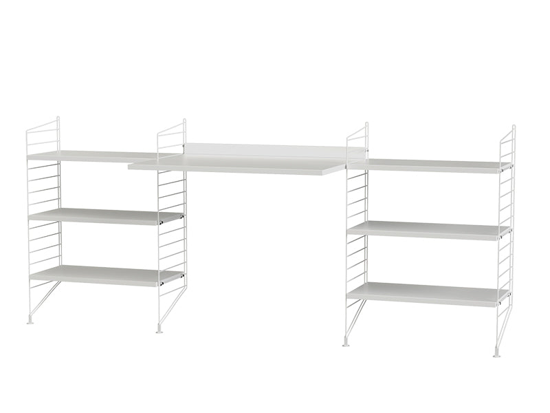 String Furniture Workspace Bundle W D in White shelves and white panels